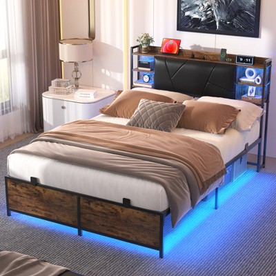 Aheaplus Bed Frame with Upholstered Storage Headboard and Charging Station