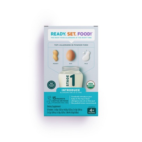 Ready Set Food, Early Allergen Introduction Mix-ins for Babies  4+ Mo, Stage 3-30 Days, 9 Top Allergens - Organic Peanut Egg Milk Almond  Cashew Walnut Sesame Soy Wheat, For Food