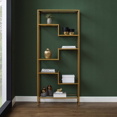 Sloane Gold Steel Geometric Etagere with Glass Shelves