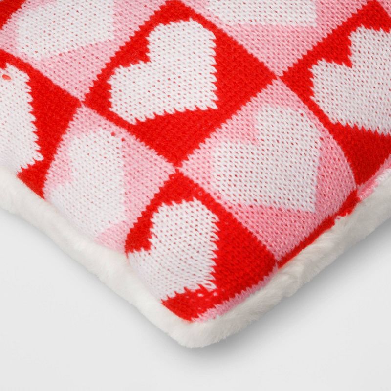 Valentine&#39;s Day Knit Checkered Hearts Lumbar Throw Pillow Pink/Red/White - Room Essentials&#8482;, 5 of 8