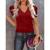 Clearlove Puff Short Sleeve Sweater for Women Tops 2025 Knit V Neck Shirt Blouses - 3 of 4