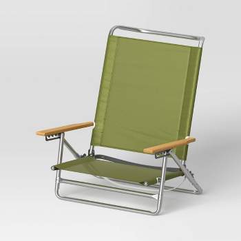 Recycled Fabric 5 Position Aluminum Outdoor Portable Beach Chair with Wood Arms Green - Threshold™