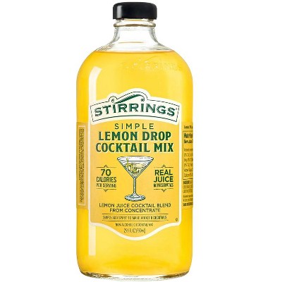 Stirrings Simple Lemon Drop Cocktail Mix 750ml Bottles - Real Juice No Preservatives - 70 Calories - Drink Mixer