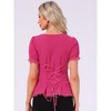 INSPIRE CHIC Women's Square Neck Solid Color Puff Short Sleeve Lace Up Gothic Blouse - 3 of 4