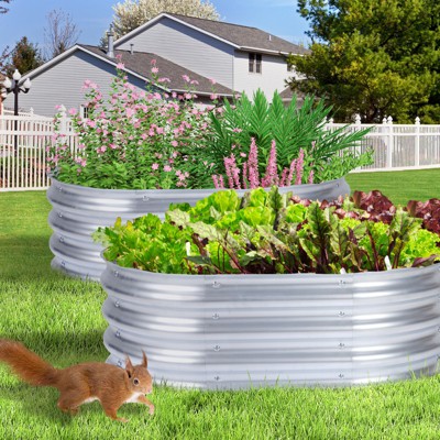 Aoodor Galvanized Raised Garden Bed Kit, Outdoor Garden Planter Oval Large Boxes for Vegetables, Flowers, Herbs - Silver