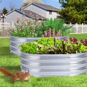 Aoodor Galvanized Raised Garden Bed Kit, Outdoor Garden Planter Oval Large Boxes for Vegetables, Flowers, Herbs - Silver - 1 of 4