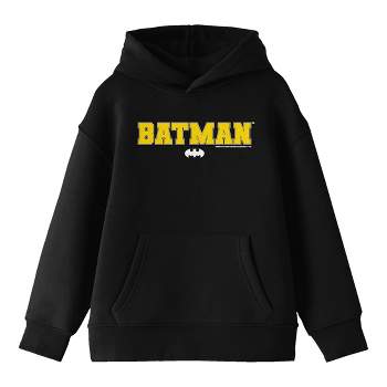 Batman Collegiate Text Long Sleeve Black Youth Hooded Sweatshirt