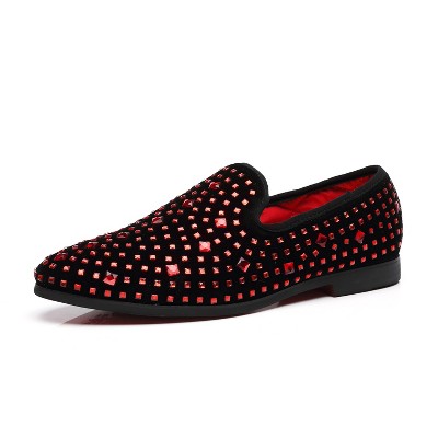 Santimon Mens Slip on Loafers Rhinestone Party Prom Wedding Dress Tuxedo Suit Shoes Red