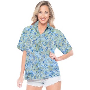 LA LEELA Women's Summer Vacation Button Down Short Sleeve Casual Blouses Boyfriend Hawaiian Shirts Holiday Aloha Party Blouse Tops - 1 of 4