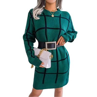 Coolmee Women's Sweater Dress Winter Cable Knit Crewneck Lantern Sleeve Pullover Sweaters