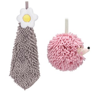 REGALWOVEN 2 Packs Chenille Hand Towel Flower and Cute Cartoon Hanging Hand Towel for Bathroom 6" x 15"/7" x 7" - 1 of 4