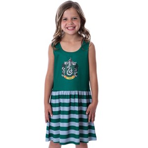 Harry Potter Girls All Houses Crest Logo Tank Stripe Accent Pajama Nightgown - 1 of 4