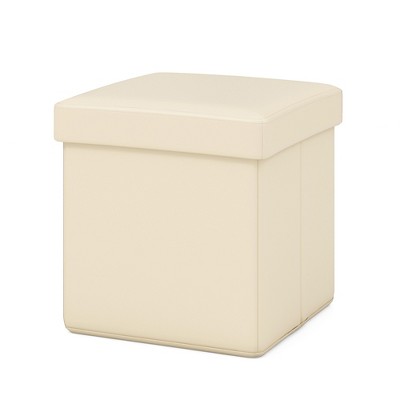Tangkula Folding Storage Ottoman Upholstered Square Footstool PVC Leather 10.5 Gallon