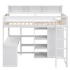 PAGED Twin Size Loft Bed with Desk Modern Simple Wooden Bed Frame with Storage Shelves, Wardrobe and Guardrail for Bedroom - 3 of 4