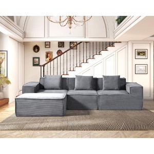 112.1'' Corduroy Convertible Modular L-Shaped Sectional Couch with Ottoman & Pillows, Deep Seat Sleeper Sofa for Living Room - 1 of 4