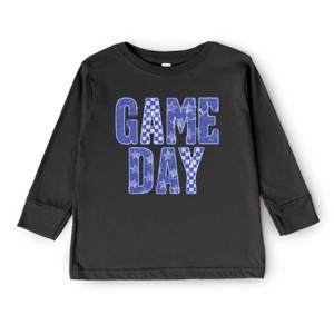 Game Day Blue Checkered - Kids Toddler Long Sleeve Graphic Tee and Kids Youth Long Sleeve Graphic T-Shirt - 1 of 3