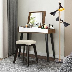 Costway Vanity Table Set with Flip Top Mirror Dressing Makeup Study Padded Stool - 1 of 4