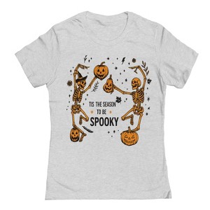 Rerun Island Women Tis The Season To Be Spooky Skeletons Short Sleeve Graphic Cotton T-Shirt - 1 of 4