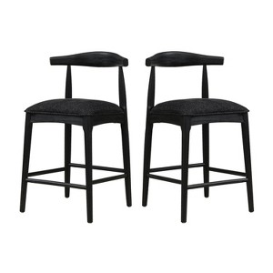 PAGED Wooden Bar Stools, 26.5" Seat Height Counter Stools with Ergonomic Footrest, Upholstered Dining Chairs for Kitchen Island, Set of 2 - 1 of 4