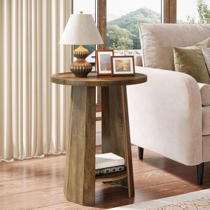 Tribesigns Round End Table, 2-Tier Side Table, Bedside Accent Furniture for Small Spaces, Living Room, Bedroom, Brown - 1 of 4