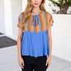 Anna-Kaci Women's Short Sleeve Boho Peasant Top with Tie Front and Striped Print - 2 of 4