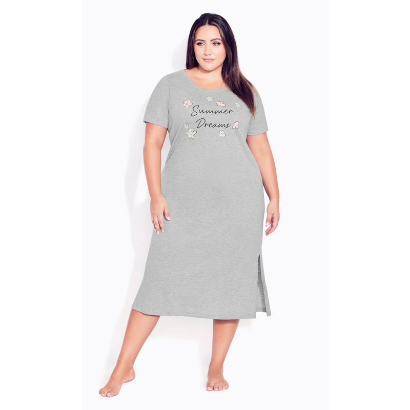 Women's Plus Size Summer Dreams Nightdress - grey | EVANS, 1 of 4