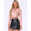 INSPIRE CHIC Women's Faux Leather Long Sleeve Zipper Up Moto Cropped Jacket - 2 of 4
