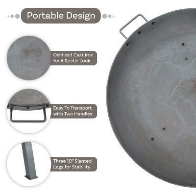 30-Inch Gray Cast Iron Wood-Burning Fire Pit with Steel Finish