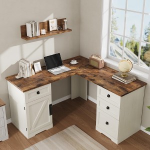 60-inch Executive L-Shaped Desk with File Drawers, Adjustable Storage Cabinet, and Corner Computer Workstation for Home Office - 1 of 4