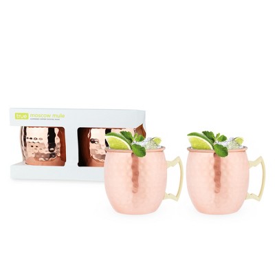 True Moscow Mule Mug Set of 2, Stainless Steel, Copper Finish, Holds 16 oz, Cocktail Drinkware