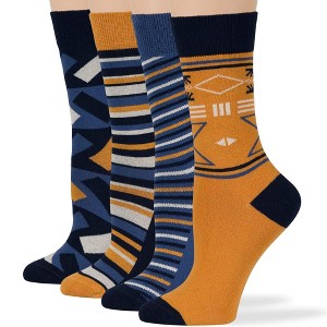 Women Cotton Calf Patterned Socks - 4 Pack - Striped, Dot, Geometric - M/L - Black, Brown, Navy | 7BIGSTARS KINGDOM - 1 of 4