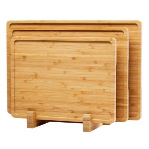 Wooden Cutting Boards for Kitchen Set, 3 Pcs Bamboo Cutting Board Set with Holder, Kitchen Gadgets, Ideal Charcuterie & Chopping for Meat - 1 of 4