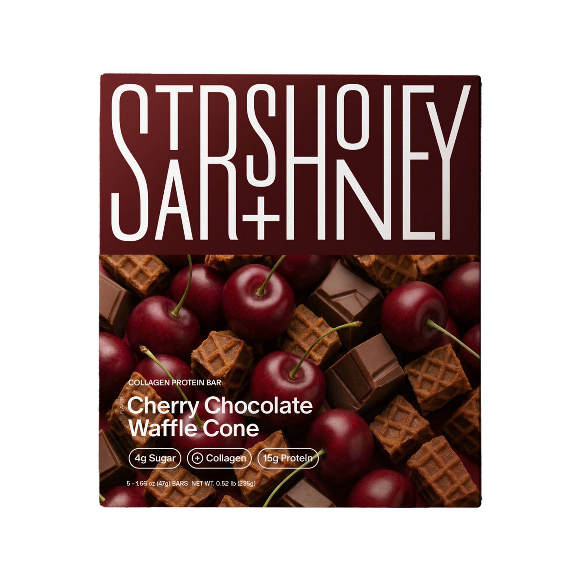 Stars + Honey Collagen Cherry Chocolate Waffle Cone Protein Bars - 15g Protein - 8.3oz/5pk