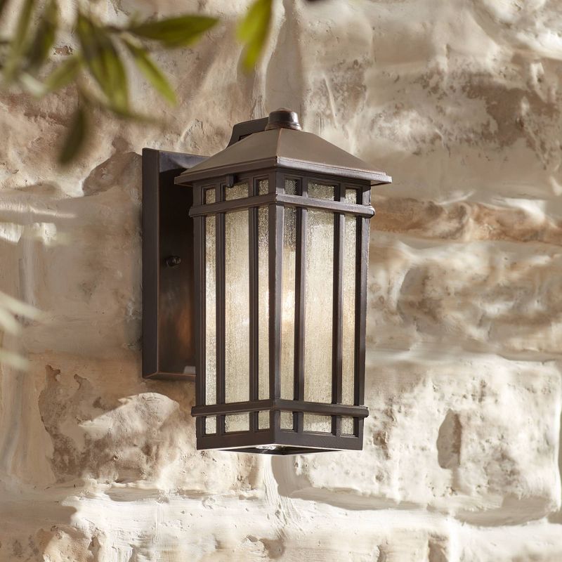Kathy Ireland Sierra Craftsman Mission Outdoor Wall Light Fixture Rubbed Bronze 10 1/2" Frosted Seeded Glass Panels for Post Exterior Barn Deck House, 2 of 10