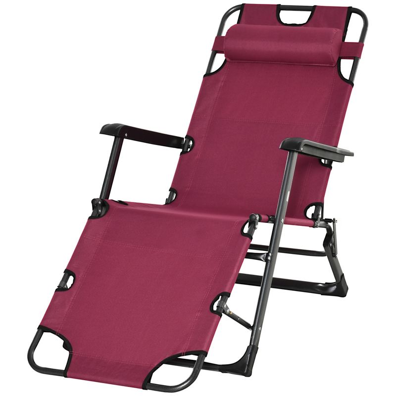 Outsunny 2-in-1 Folding Patio Lounge Chair w/ Pillow, Outdoor Portable Sun Lounger Reclining to 120°/180°, Oxford Fabric, 4 of 7