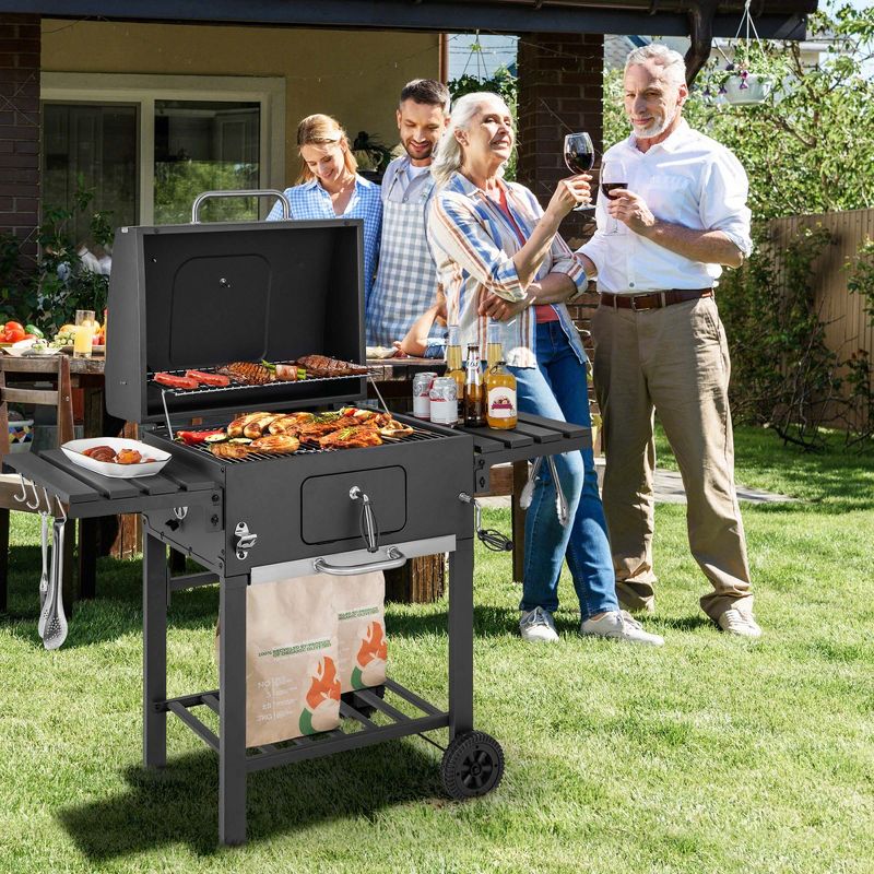 Costway Outdoor Charcoal Grill 391 sq.in. Cooking Area 2 Foldable Side Table BBQ Camping, 3 of 11