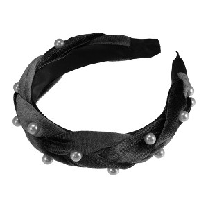Unique Bargains Women's Braided Faux Pearl Velvet Headband Hairband Accessories 1.2" Wide 1 Pc - 1 of 4
