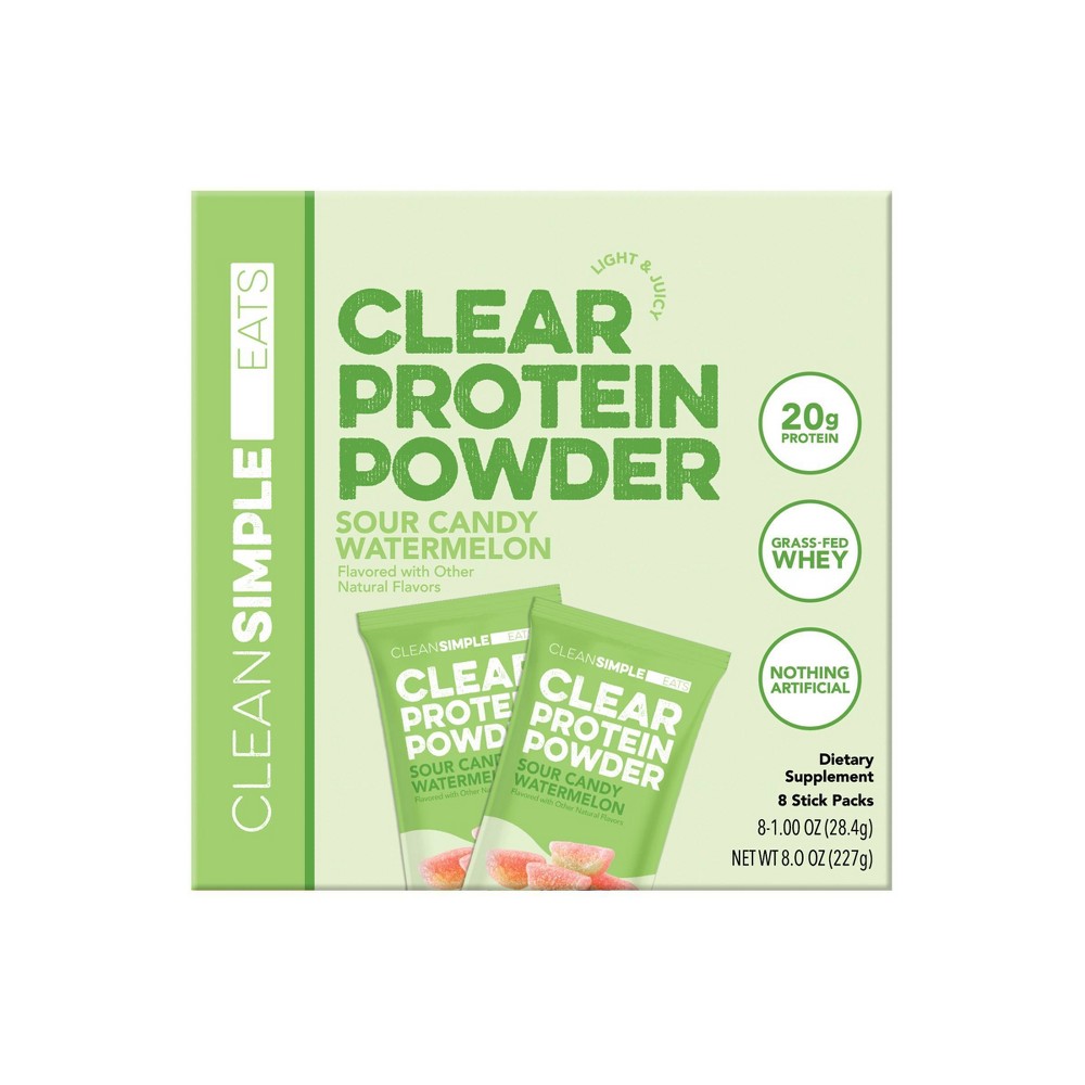 Clean Simple Eats Clear Protein Powder Sour Candy Watermelon - 8.0oz/8ct: Whey Protein Isolate, 20g Protein Per Serving
