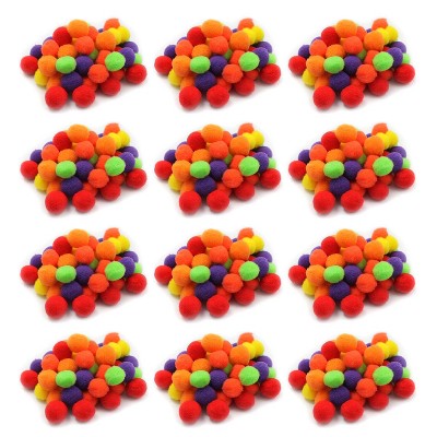 Charles Leonard Pom-Poms, 1/2, Hot Colors, 100 per Pack, 12 Packs