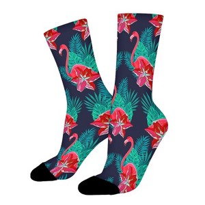 Flamingo Palm Leaves Women Printed Crew Socks Funny Funky Socks Soft Polyester Novelty Gifts for Artists Men - 1 of 1