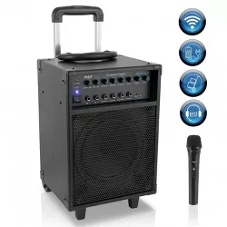 Pyle PWMA230BT 700 Watt Wireless Portable Bluetooth PA Speaker System with Handle, Wheels, MP3/USB/Micro SD, FM Radio and Party Lights
