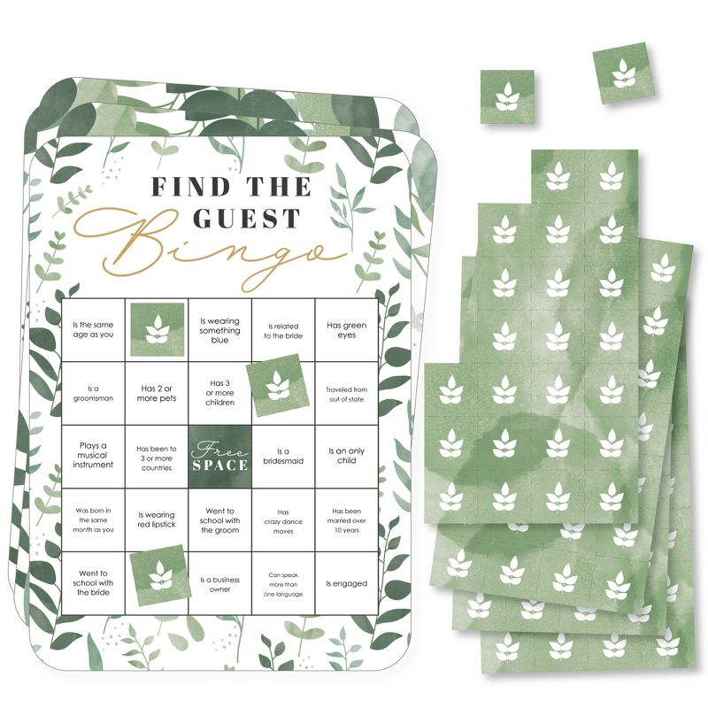 Big Dot of Happiness Boho Botanical Bride - Find the Guest Bingo Cards and Markers - Greenery Bridal Shower and Wedding Party Bingo Game - Set of 18, 1 of 6