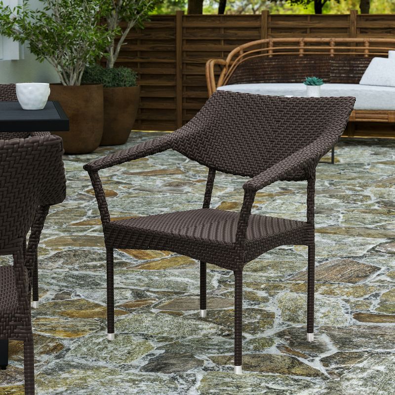 Merrick Lane Fade and Weather Resistant Modern PE Rattan Patio Dining Chair with Reinforced Steel Frame, 5 of 13
