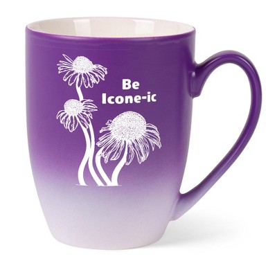 Elanze Designs Witty Floral Coffee Cup Mug 12 Ounce Ceramic With Ombre Gradient Be Icone-ic Coneflower Purple and White