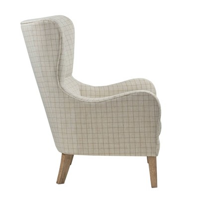 Gray Linen Wingback Accent Chair with Light Wood Legs