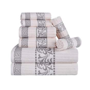 100% Cotton Medium Weight Floral Border Infinity Trim 8 Piece Assorted Bathroom Towel Set by Blue Nile Mills