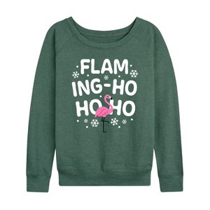 Women's - Instant Message - Flaming Ho Ho Ho Christmas Lightweight French Terry Wide Neck Long Sleeve Shirt - 1 of 4