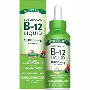 Nature's Truth B12 Sublingual Liquid Drops | 10,000 mcg | 2 oz | Fast Acting | Vegan, Non-GMO & Gluten Free - 1 of 4