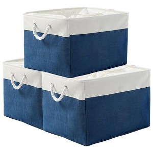 Aoibox Jumbo Collapsible Storage Bins for Shelves 3 Pack 20x16x14 Inch Canvas Organizer Cubes White Jean Blue - 1 of 4