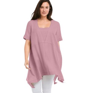 ellos Plus Size Linen-Blend Hanky Hem Tunic - 1 of 4